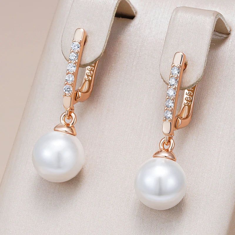 Elegant 585 Rose Gold Pearl Earrings with Natural Zircon - Unique Bridal Jewelry Accessories