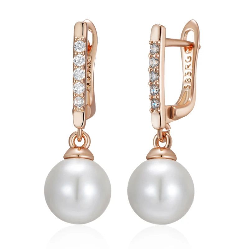 Elegant 585 Rose Gold Pearl Earrings with Natural Zircon - Unique Bridal Jewelry Accessories