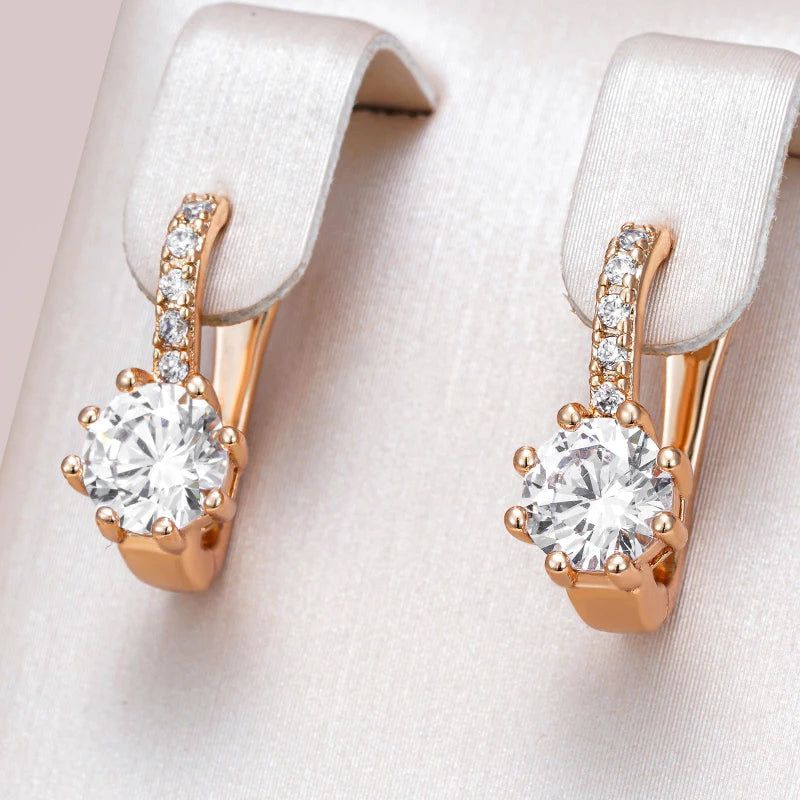 Elegant 585 Rose Gold Plated Bridal Earrings with Natural Zircon Stones