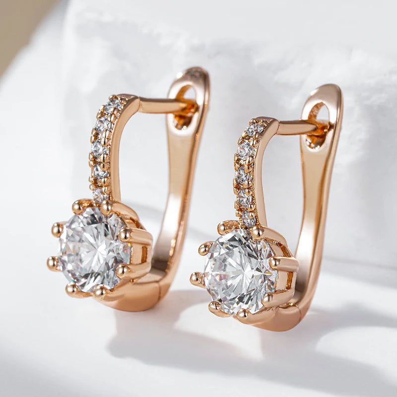 Elegant 585 Rose Gold Plated Bridal Earrings with Natural Zircon Stones