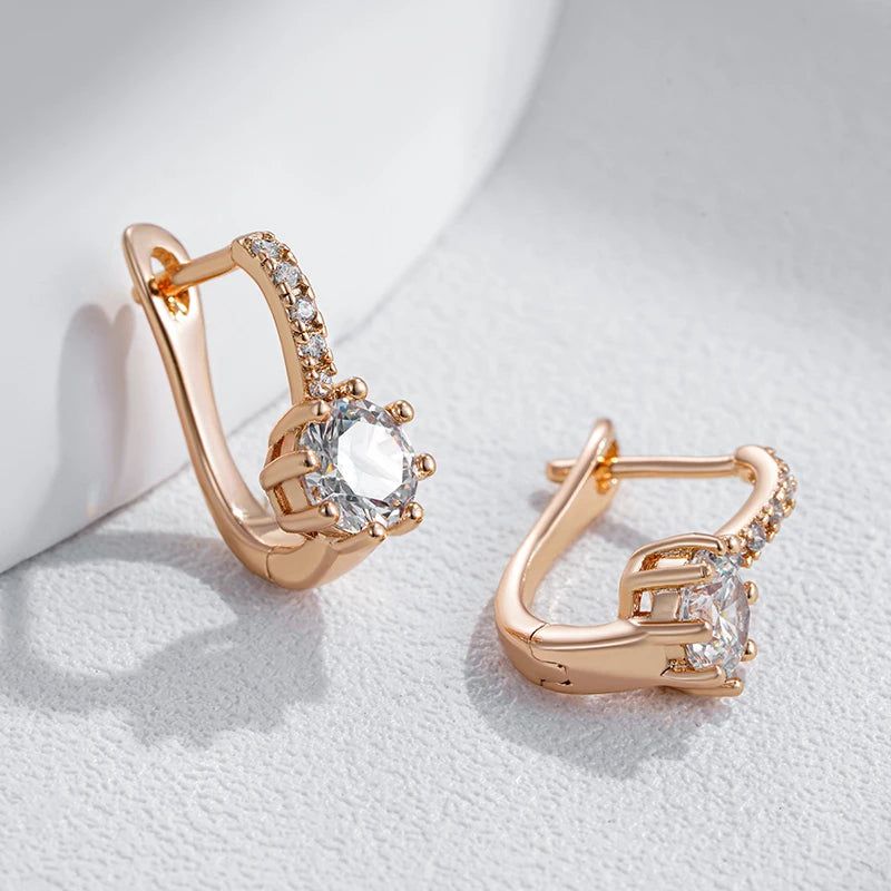 Elegant 585 Rose Gold Plated Bridal Earrings with Natural Zircon Stones