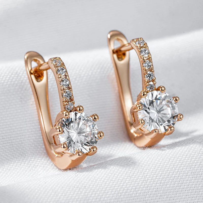 Elegant 585 Rose Gold Plated Bridal Earrings with Natural Zircon Stones