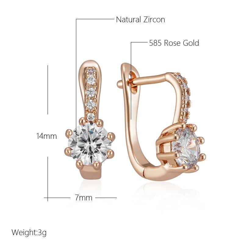 Elegant 585 Rose Gold Plated Bridal Earrings with Natural Zircon Stones