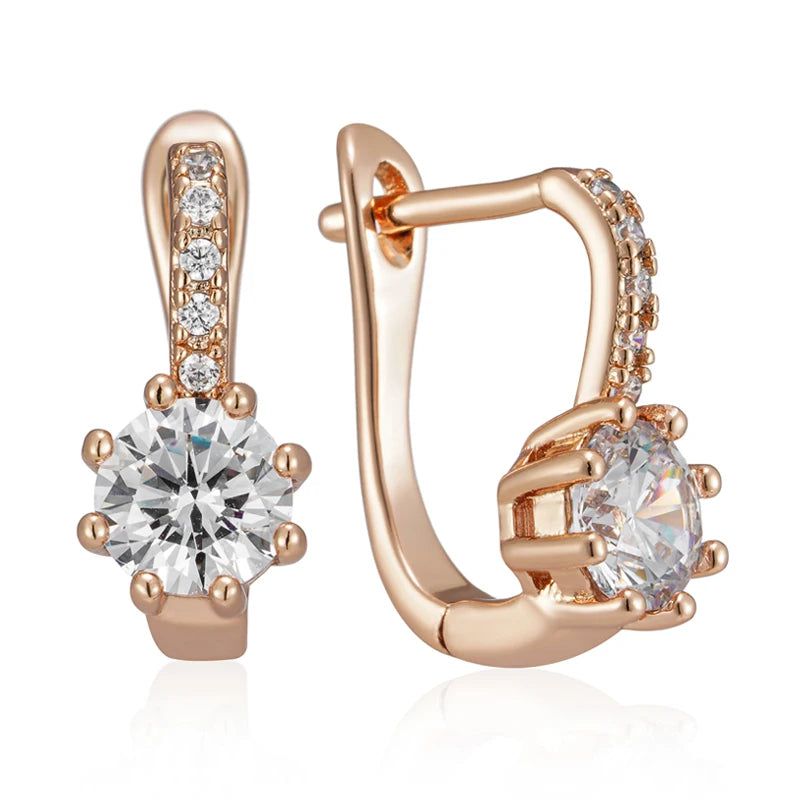 Elegant 585 Rose Gold Plated Bridal Earrings with Natural Zircon Stones