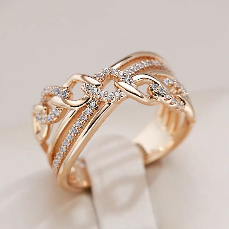 Elegant 585 Rose Gold Plated Natural Zircon Cross Cocktail Ring – Modern Fashion Jewelry