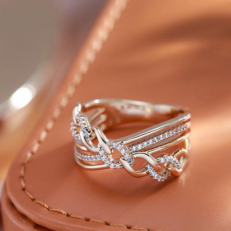 Elegant 585 Rose Gold Plated Natural Zircon Cross Cocktail Ring – Modern Fashion Jewelry