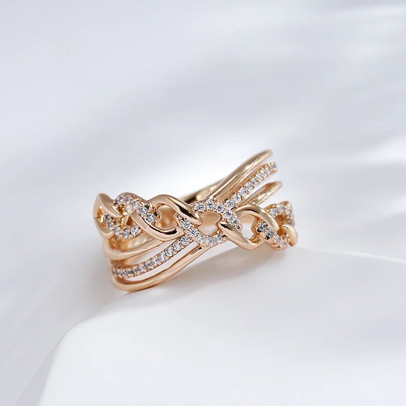 Elegant 585 Rose Gold Plated Natural Zircon Cross Cocktail Ring – Modern Fashion Jewelry