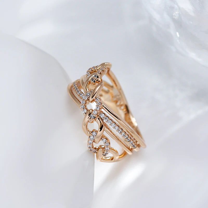 Elegant 585 Rose Gold Plated Natural Zircon Cross Cocktail Ring – Modern Fashion Jewelry