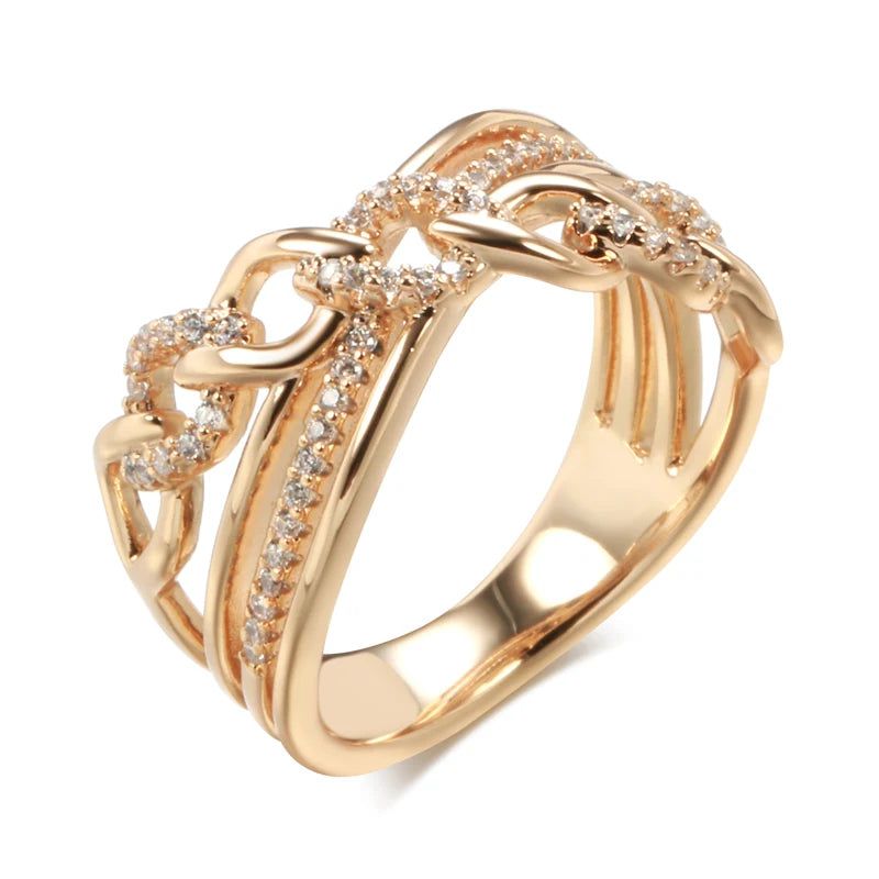 Elegant 585 Rose Gold Plated Natural Zircon Cross Cocktail Ring – Modern Fashion Jewelry