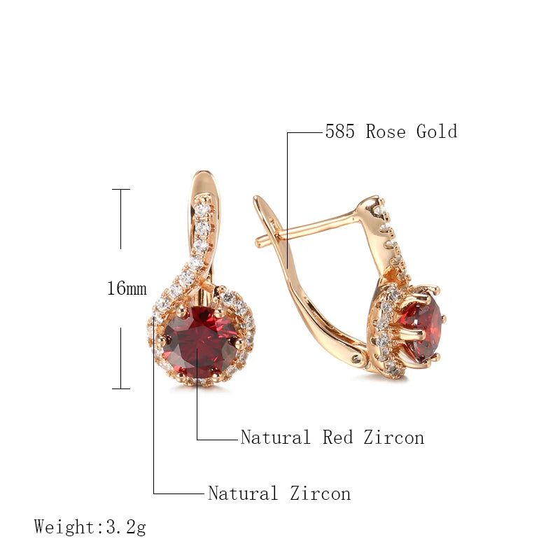 Elegant 585 Rose Gold Plated Round Red Zircon Drop Earrings