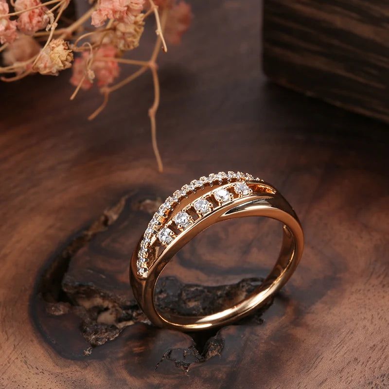 Elegant 585 Rose Gold Rings with Natural Zircon - Luxurious Vintage Jewelry