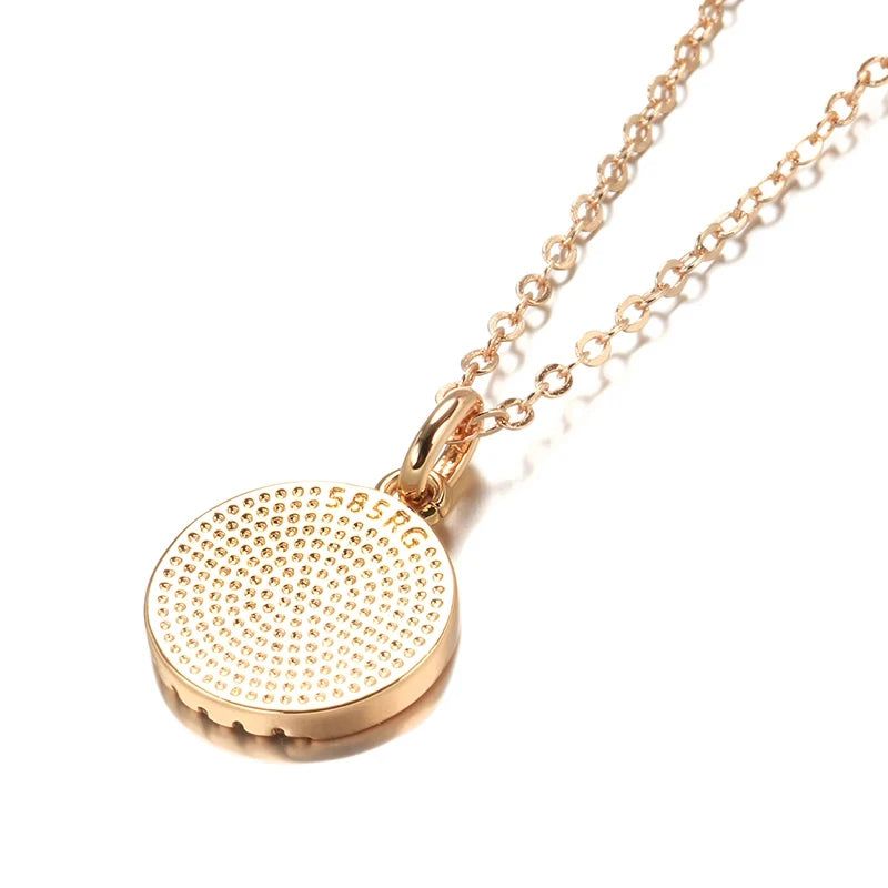 Elegant 585 Rose Gold Round Coin Pendant Necklace with Natural Zircon Shimmer