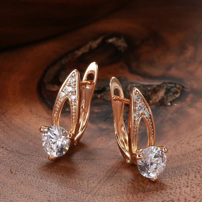 Elegant 585 Rose Gold Round Zircon Stud Earrings with Unique Micro-Wax Inlay