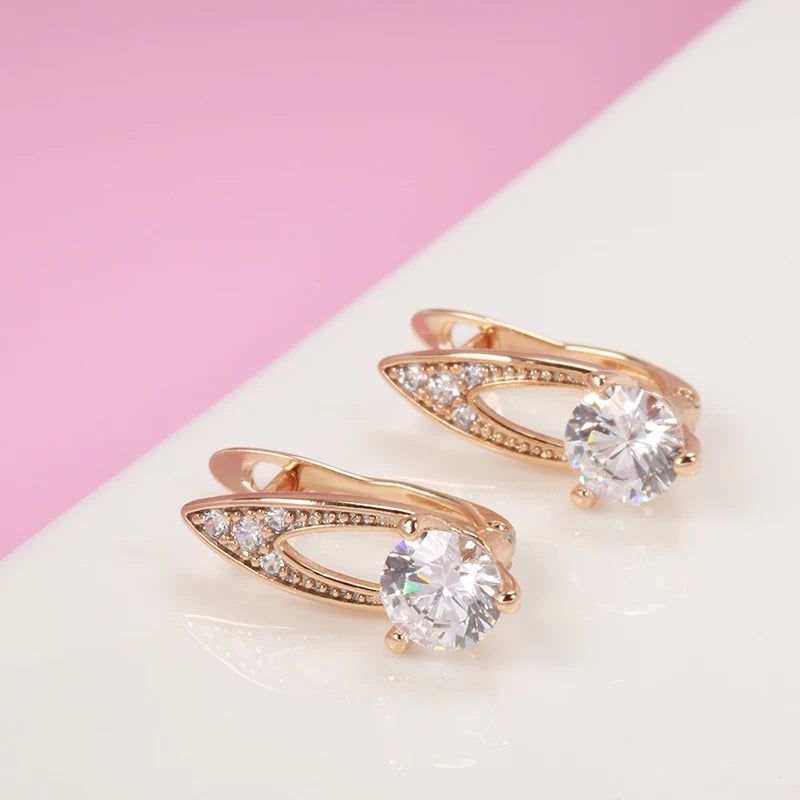 Elegant 585 Rose Gold Round Zircon Stud Earrings with Unique Micro-Wax Inlay