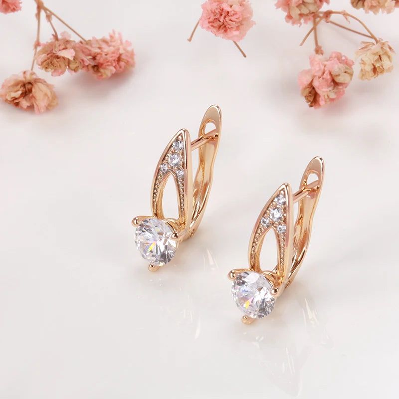 Elegant 585 Rose Gold Round Zircon Stud Earrings with Unique Micro-Wax Inlay