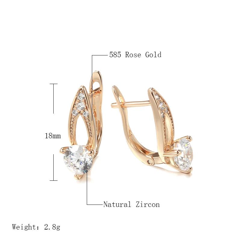 Elegant 585 Rose Gold Round Zircon Stud Earrings with Unique Micro-Wax Inlay