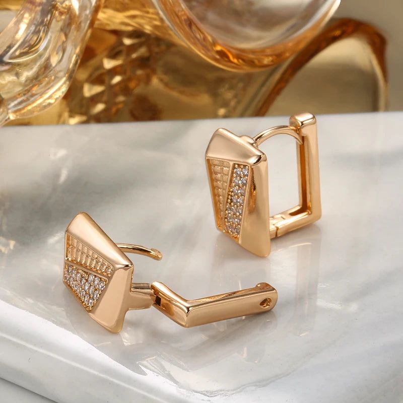 Elegant 585 Rose Gold Square Zircon Stud Earrings – High-Quality Fashion Jewelry