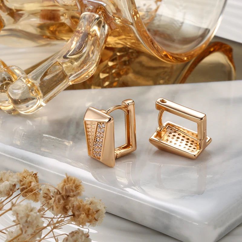 Elegant 585 Rose Gold Square Zircon Stud Earrings – High-Quality Fashion Jewelry