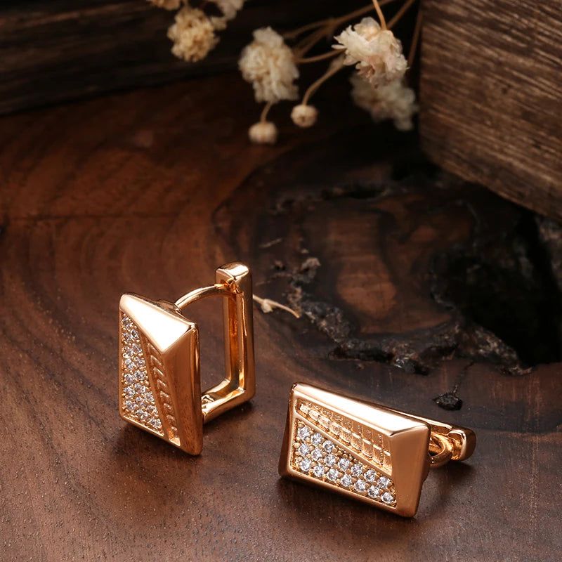 Elegant 585 Rose Gold Square Zircon Stud Earrings – High-Quality Fashion Jewelry