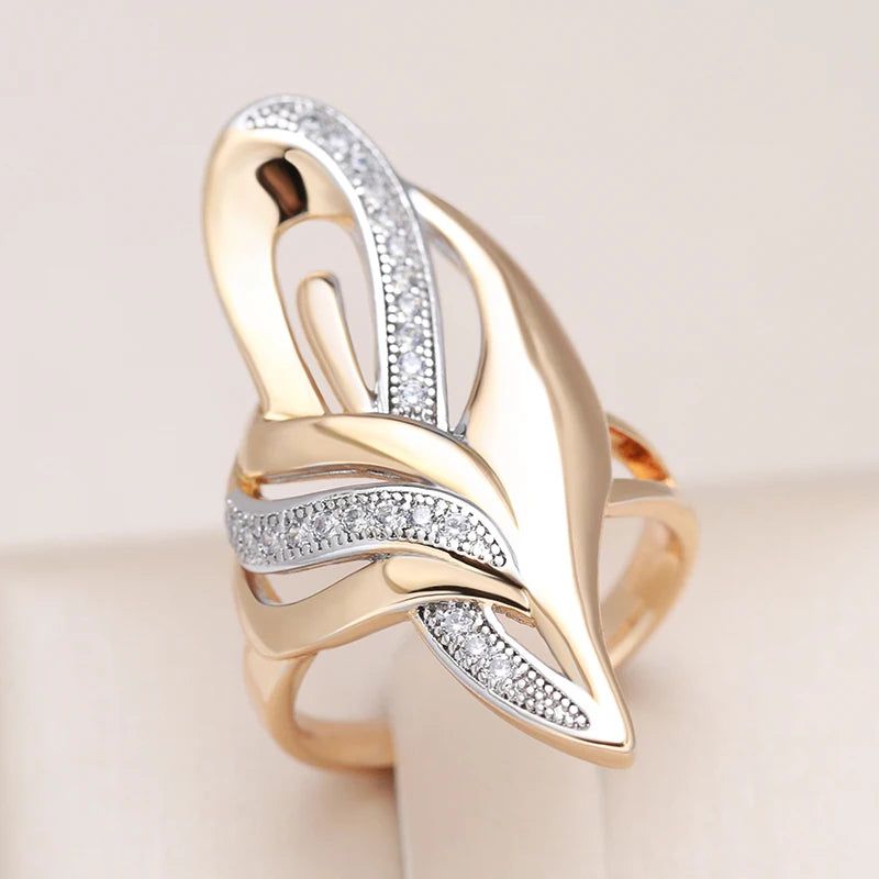 Elegant 585 Rose Gold Statement Ring with Micro-wax Inlay and Natural Zircon – Unique Ethnic Jewelry