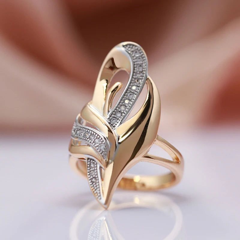 Elegant 585 Rose Gold Statement Ring with Micro-wax Inlay and Natural Zircon – Unique Ethnic Jewelry