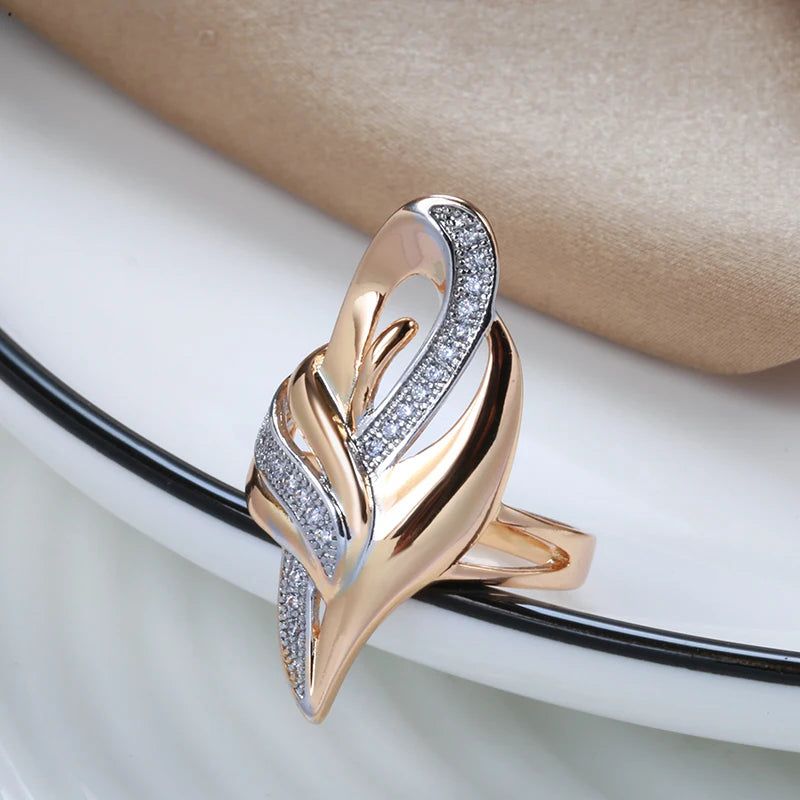 Elegant 585 Rose Gold Statement Ring with Micro-wax Inlay and Natural Zircon – Unique Ethnic Jewelry