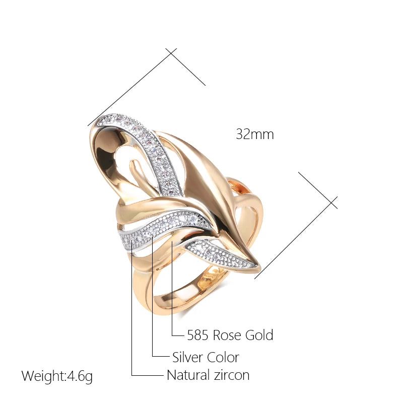 Elegant 585 Rose Gold Statement Ring with Micro-wax Inlay and Natural Zircon – Unique Ethnic Jewelry