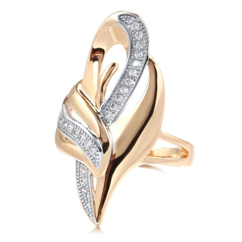 Elegant 585 Rose Gold Statement Ring with Micro-wax Inlay and Natural Zircon – Unique Ethnic Jewelry