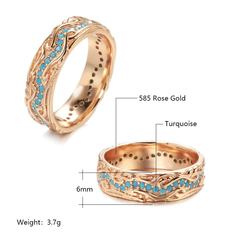 Elegant 585 Rose Gold Turquoise Full Circle Stackable Ring Vintage Design