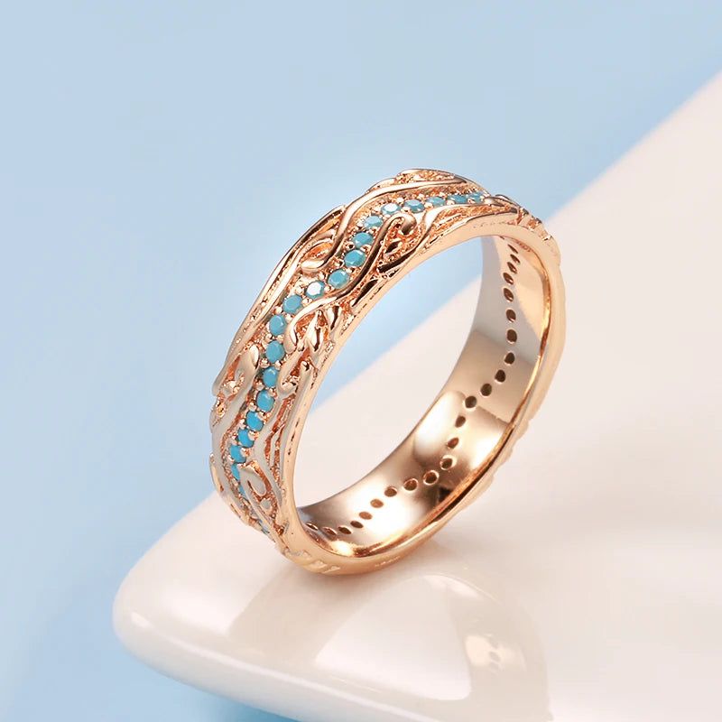 Elegant 585 Rose Gold Turquoise Full Circle Stackable Ring Vintage Design