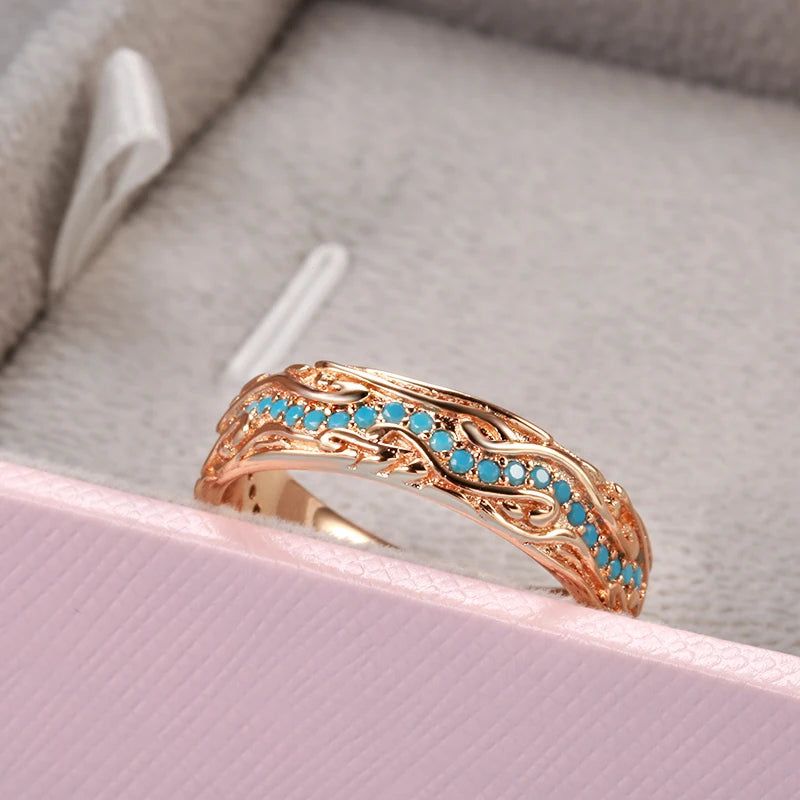 Elegant 585 Rose Gold Turquoise Full Circle Stackable Ring Vintage Design