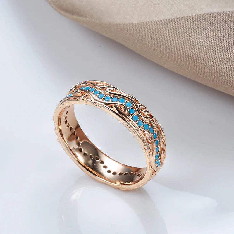 Elegant 585 Rose Gold Turquoise Full Circle Stackable Ring Vintage Design