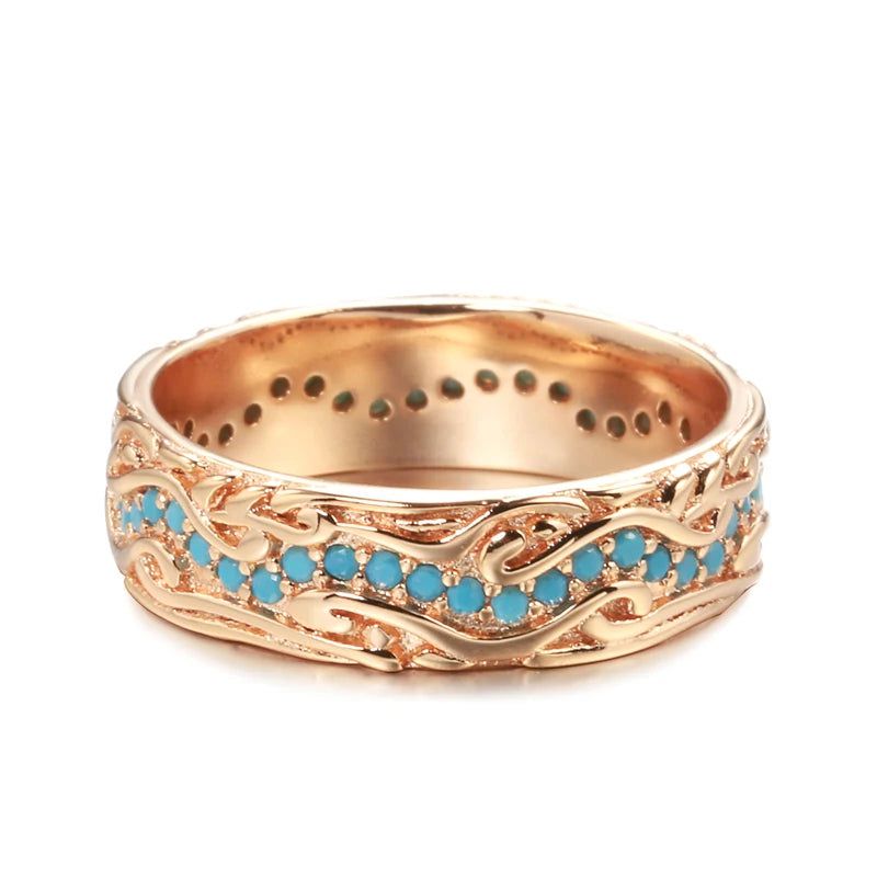 Elegant 585 Rose Gold Turquoise Full Circle Stackable Ring Vintage Design