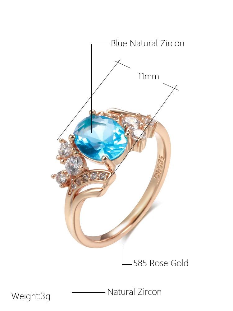 Elegant 585 Rose Gold Vintage Ring with Blue Natural Zircon and Micro-Wax Inlay