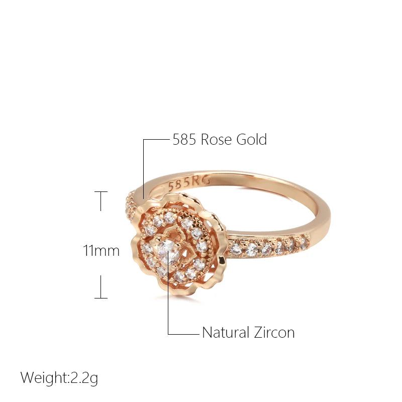 Elegant 585 Rose Gold Vintage Ring with Natural Zircon and Rose Flower Design