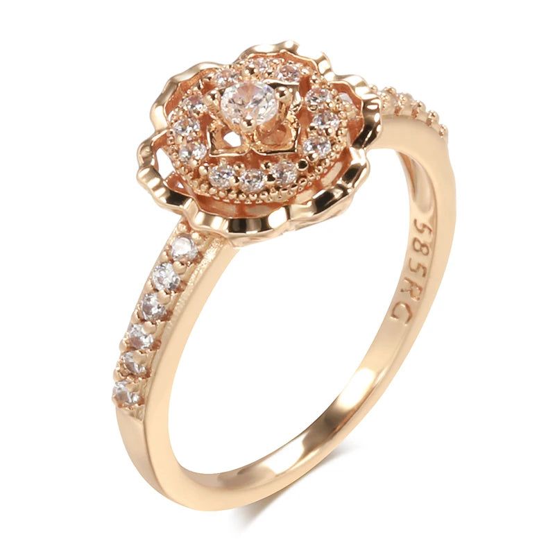 Elegant 585 Rose Gold Vintage Ring with Natural Zircon and Rose Flower Design