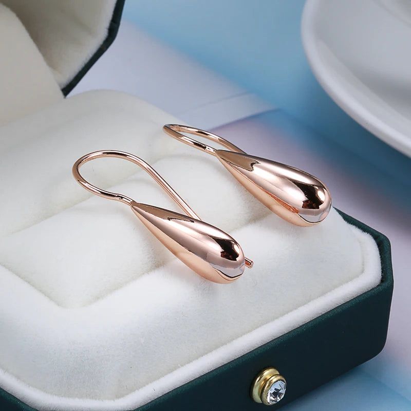 Elegant 585 Rose Gold Water Drop Dangle Earrings - High-Quality Fashion Jewelry