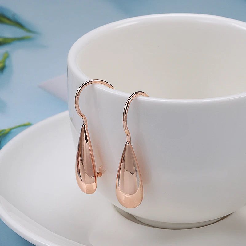 Elegant 585 Rose Gold Water Drop Dangle Earrings - High-Quality Fashion Jewelry