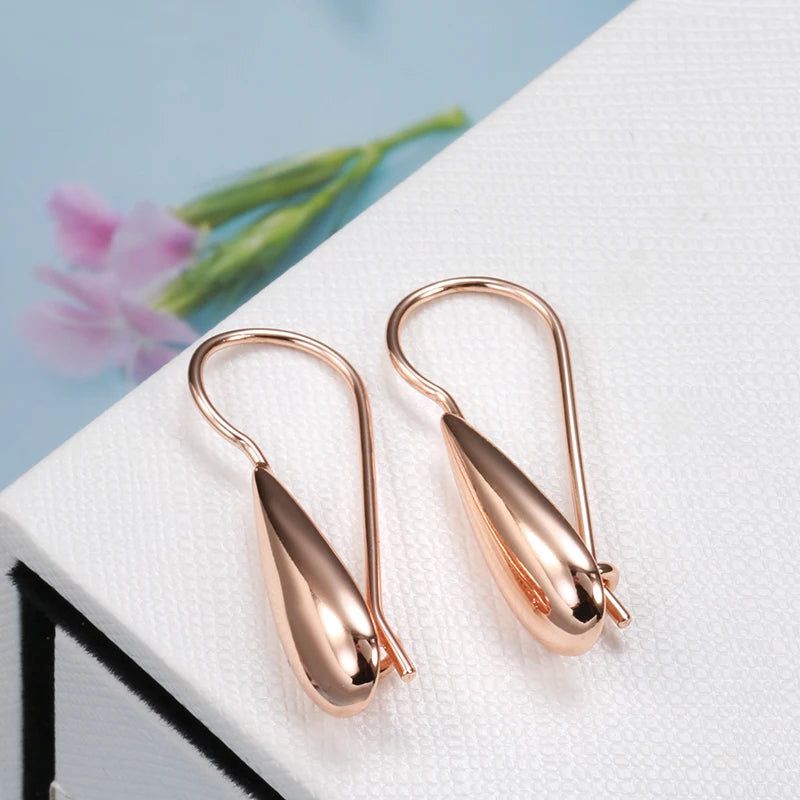 Elegant 585 Rose Gold Water Drop Dangle Earrings - High-Quality Fashion Jewelry