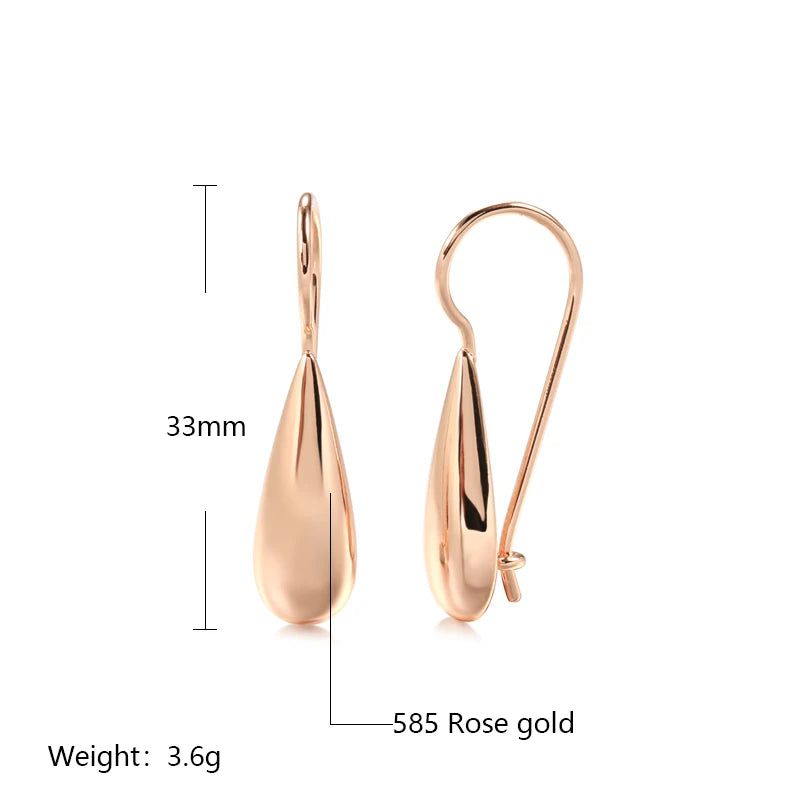 Elegant 585 Rose Gold Water Drop Dangle Earrings - High-Quality Fashion Jewelry