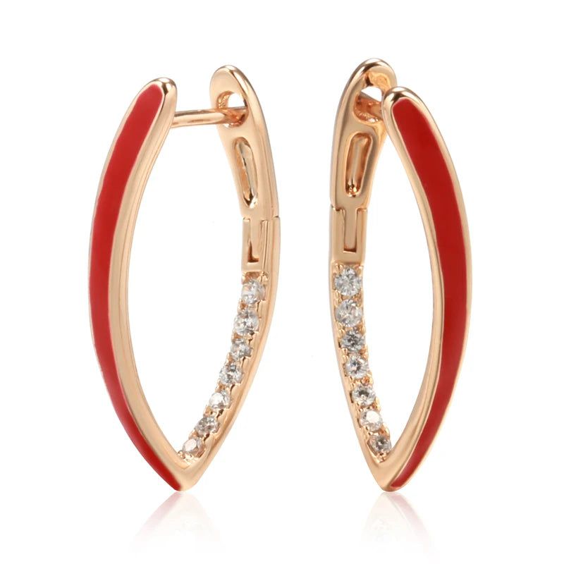 Elegant 585 Rose Gold and Red Enamel Drop Earrings with Natural Zircon