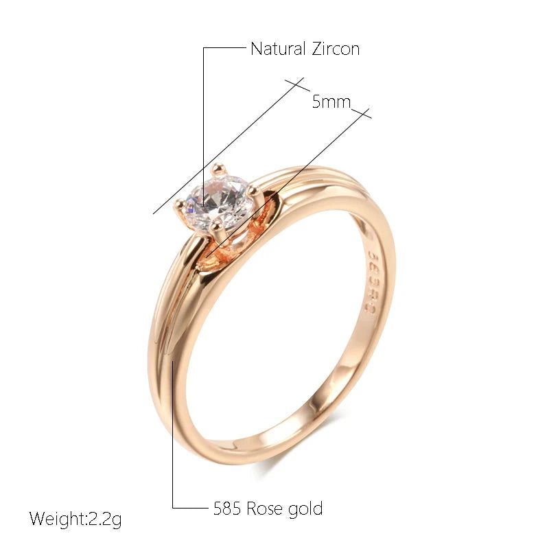 Elegant 585 Rose Gold and White Zircon Simple Cocktail Ring Jewelry