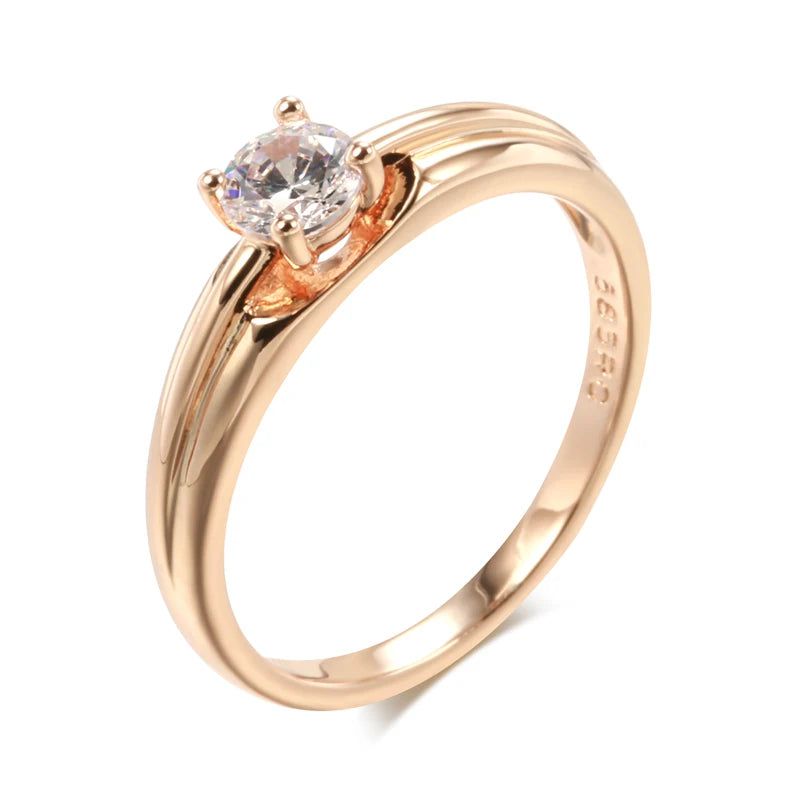 Elegant 585 Rose Gold and White Zircon Simple Cocktail Ring Jewelry