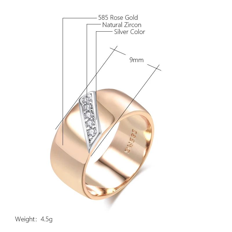 Elegant 9mm Natural Zircon Cocktail Ring in 585 Rose Gold and Silver Blend