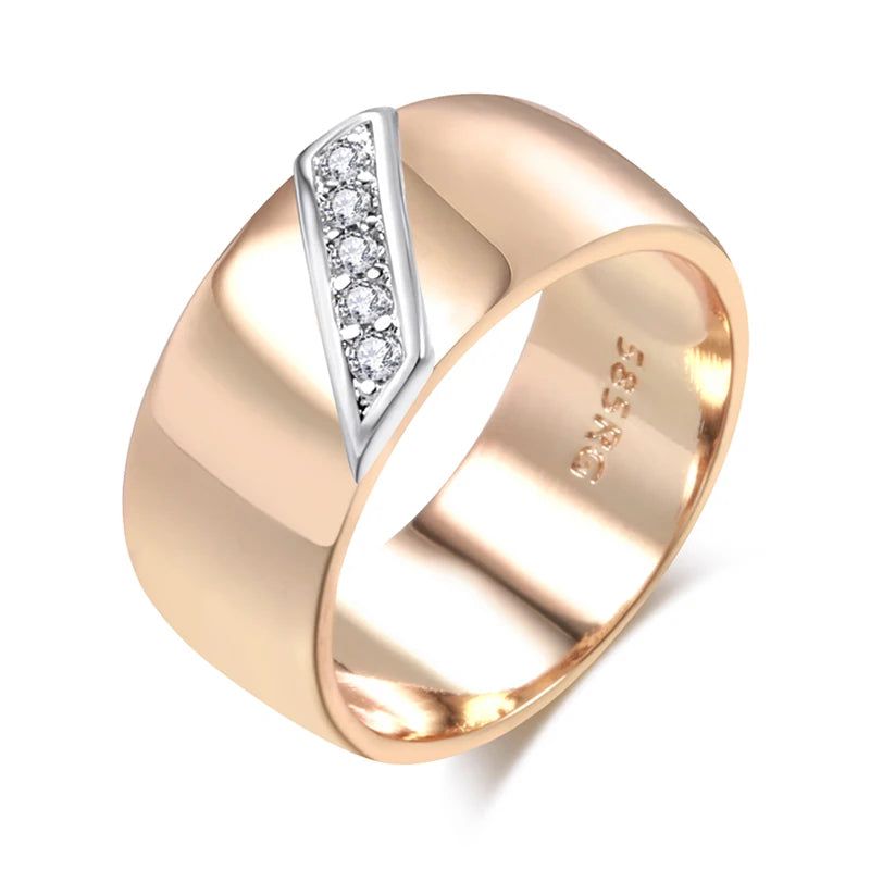 Elegant 9mm Natural Zircon Cocktail Ring in 585 Rose Gold and Silver Blend