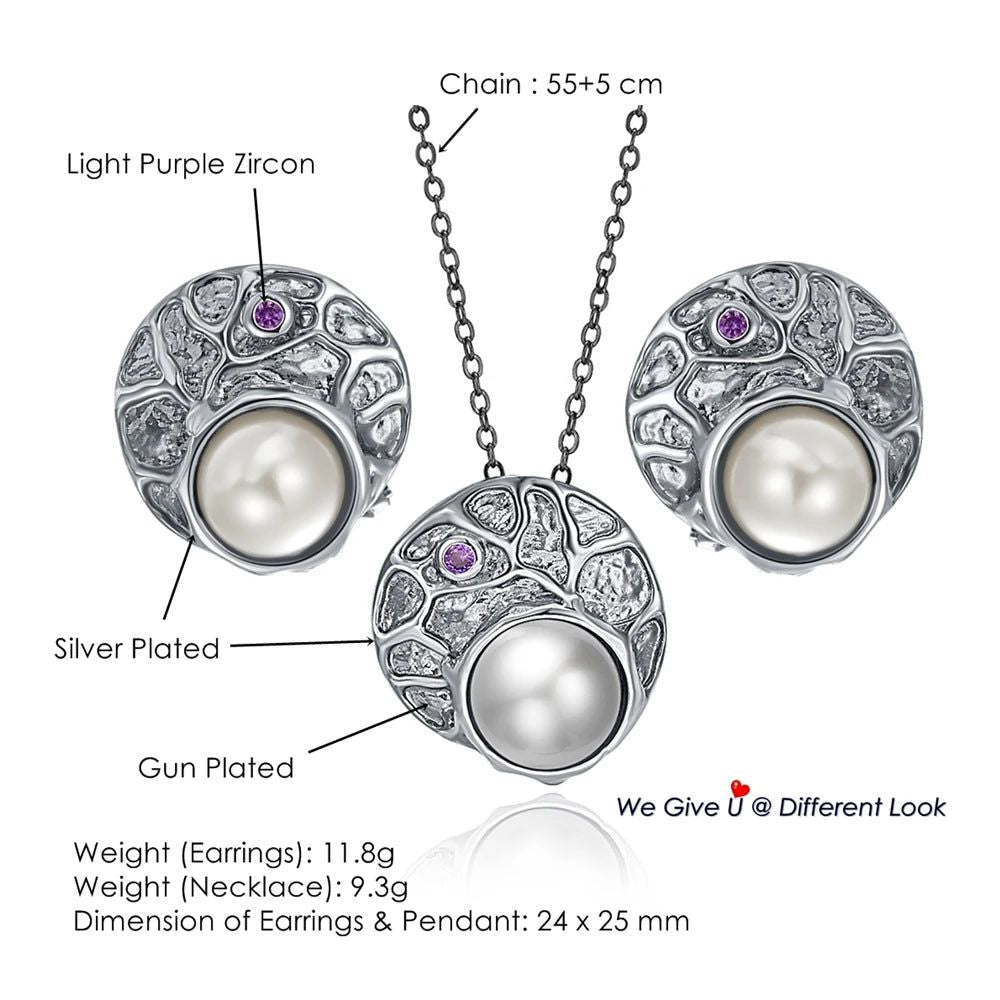 Elegant Antique-Inspired Round Stud Earrings with Simulated Pearls and Purple Zircon