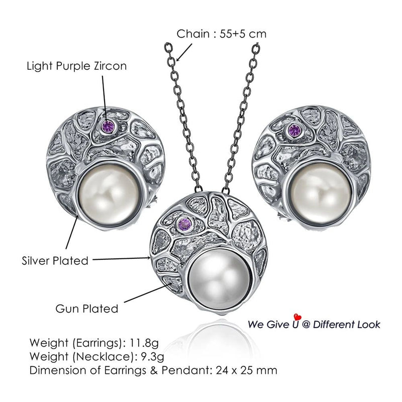 Elegant Antique-Inspired Round Stud Earrings with Simulated Pearls and Purple Zircon