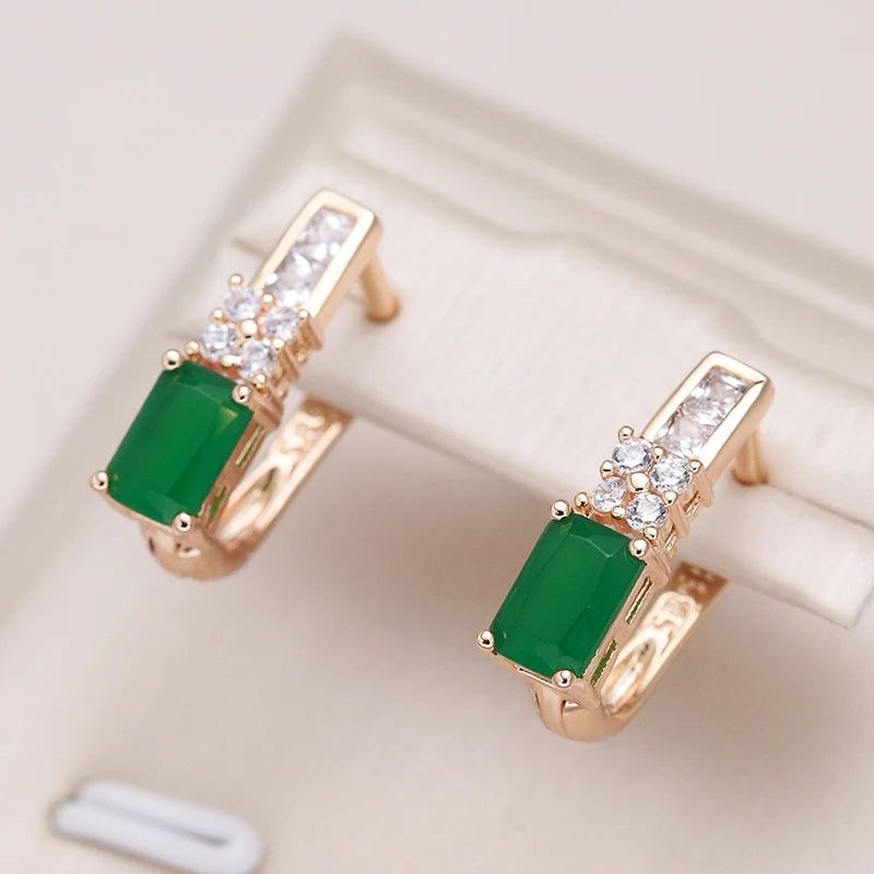 Elegant Antique Rose Gold Drop Earrings with Green Natural Zircon - Vintage Fashion Jewelry