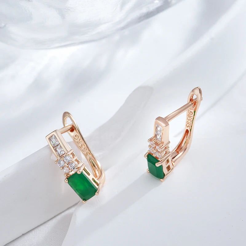 Elegant Antique Rose Gold Drop Earrings with Green Natural Zircon - Vintage Fashion Jewelry