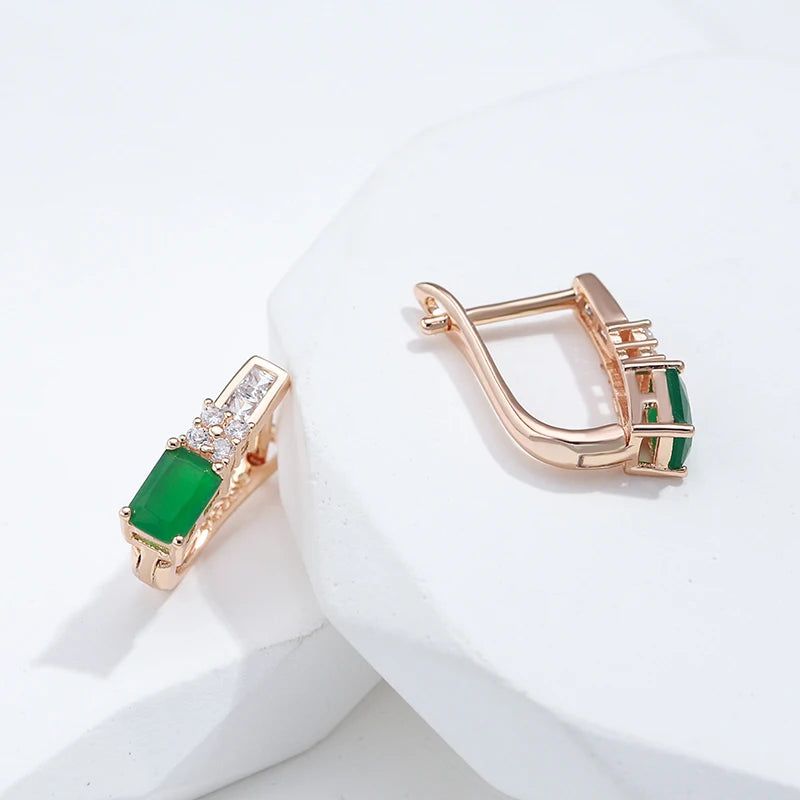 Elegant Antique Rose Gold Drop Earrings with Green Natural Zircon - Vintage Fashion Jewelry